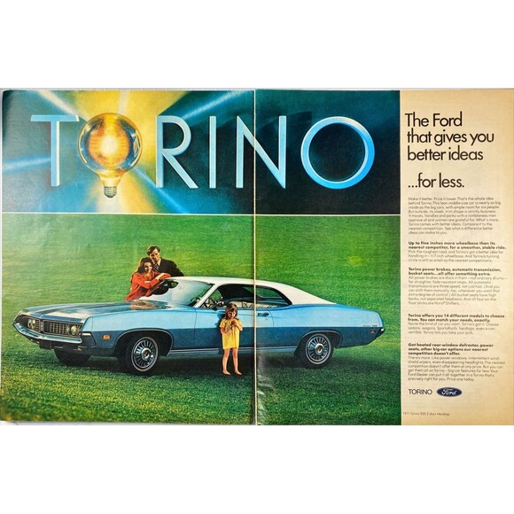 Ford Torino 500 2-door Hardtop "Comes with better ideas" 2-page Print Ad 1970 - Picture 1 of 1